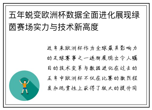 五年蜕变欧洲杯数据全面进化展现绿茵赛场实力与技术新高度 五年蜕变欧洲杯数据全面进化展现绿茵赛场实力与技术新高度